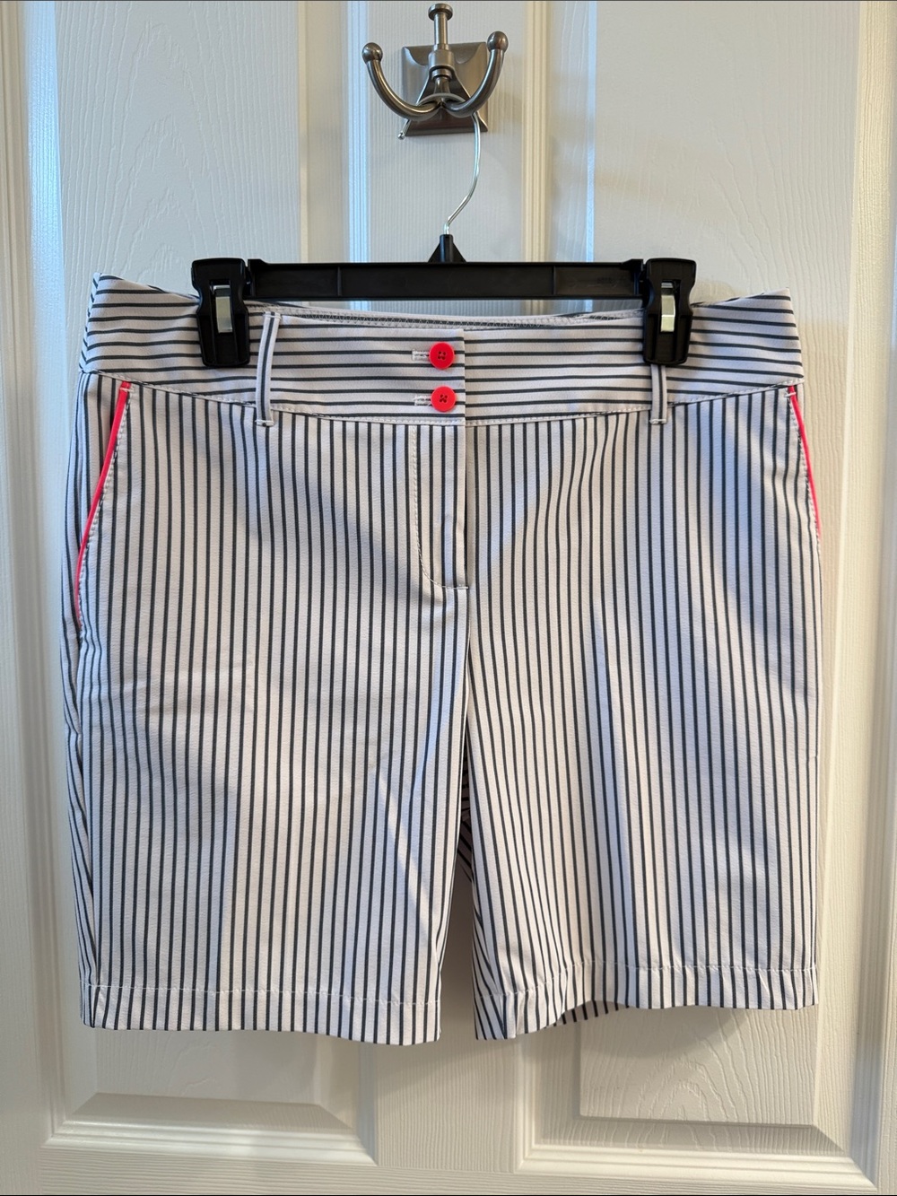 Annika by Cutter & Buck Striped White & Navy Shorts